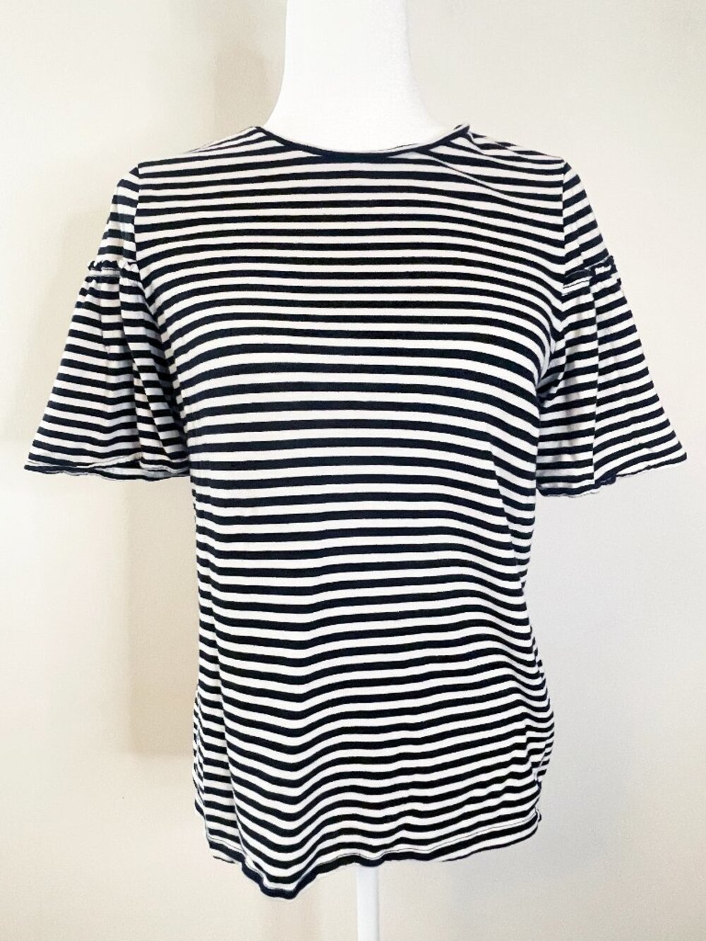 Banana Republic Black White Striped Bell Ruffle Sleeve Top Size M